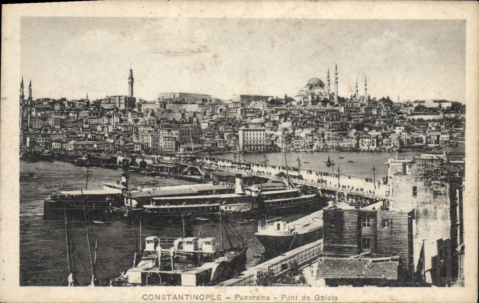 CPA Constantinople Panorama Pont de Galate Bateaux
