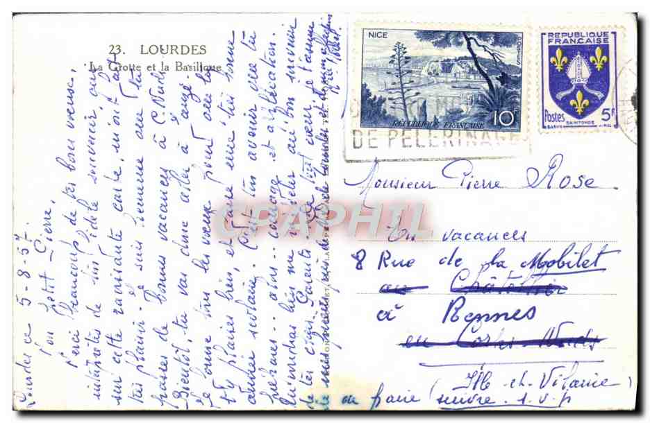 CPA Lourdes La Grotte et la Basilique — Verso