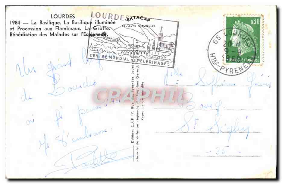 CPM Lourdes La Basilique  — Verso