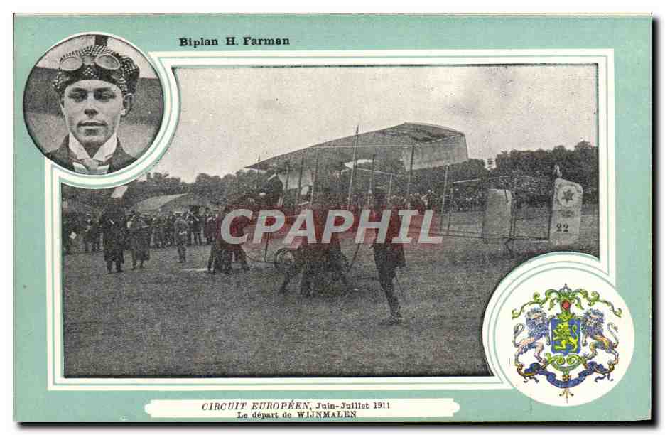 CPA Avion Aviation Biplan Farman Circuit Europeen Juin Juillet 1911 Le depart de Wijnmalen 