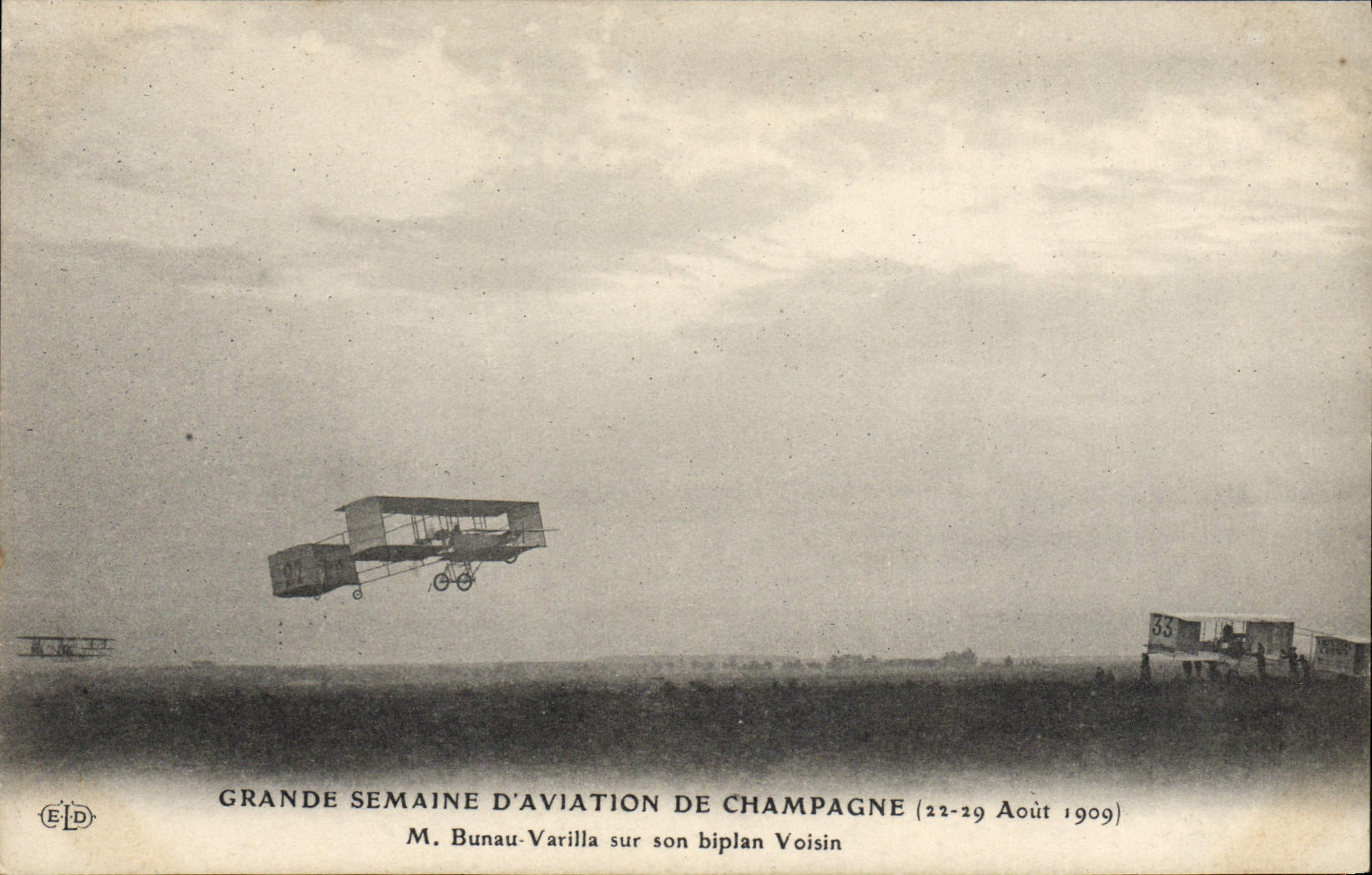 CPA Avion Aviation Grande semaine d'aviation de Champagne M Brunau Varilla sur son biplan Voisin 