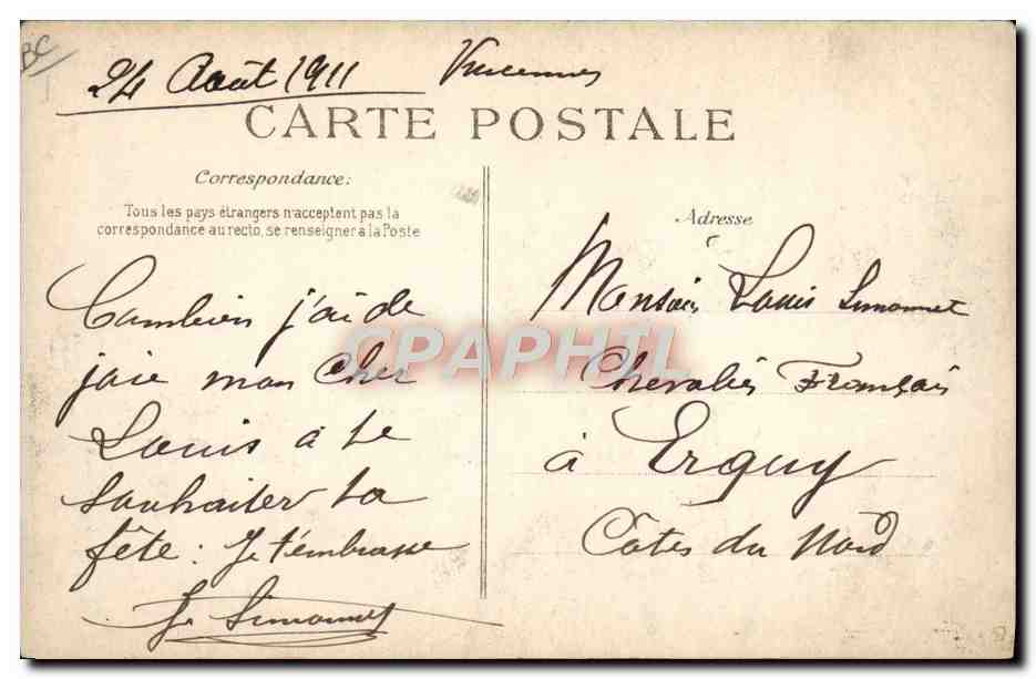 Arrivée de Garros sur monoplan 'Blériot' — Circuit Européen 1911 — Vincennes — Rückseite