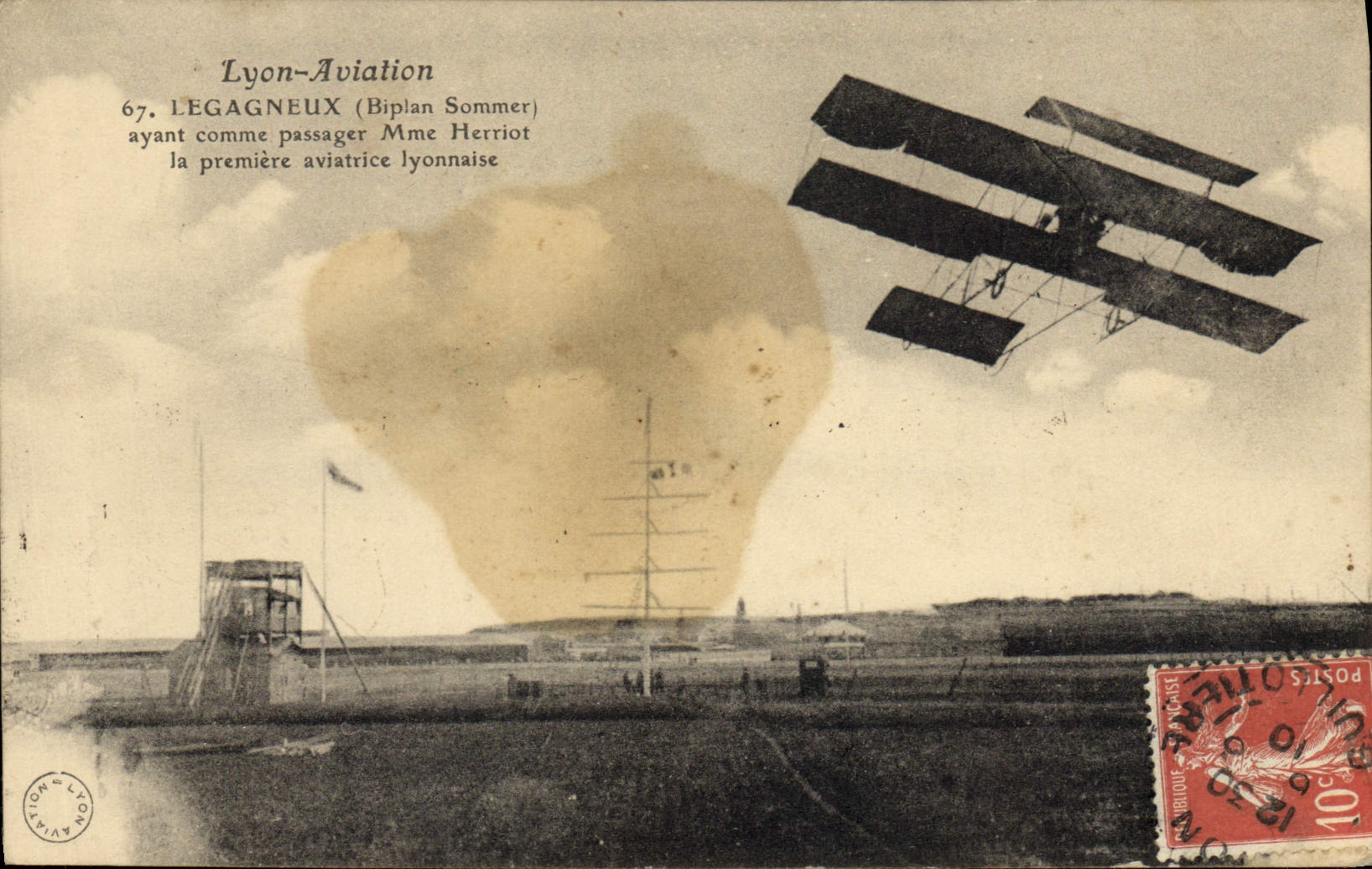Lyon-Aviation — 67. LEGAGNEUX (Doppeldecker Sommer) mit Passagier Madame Herriot, der ersten lyonsischen Flugzeugpilotin — Lyon-Aviation