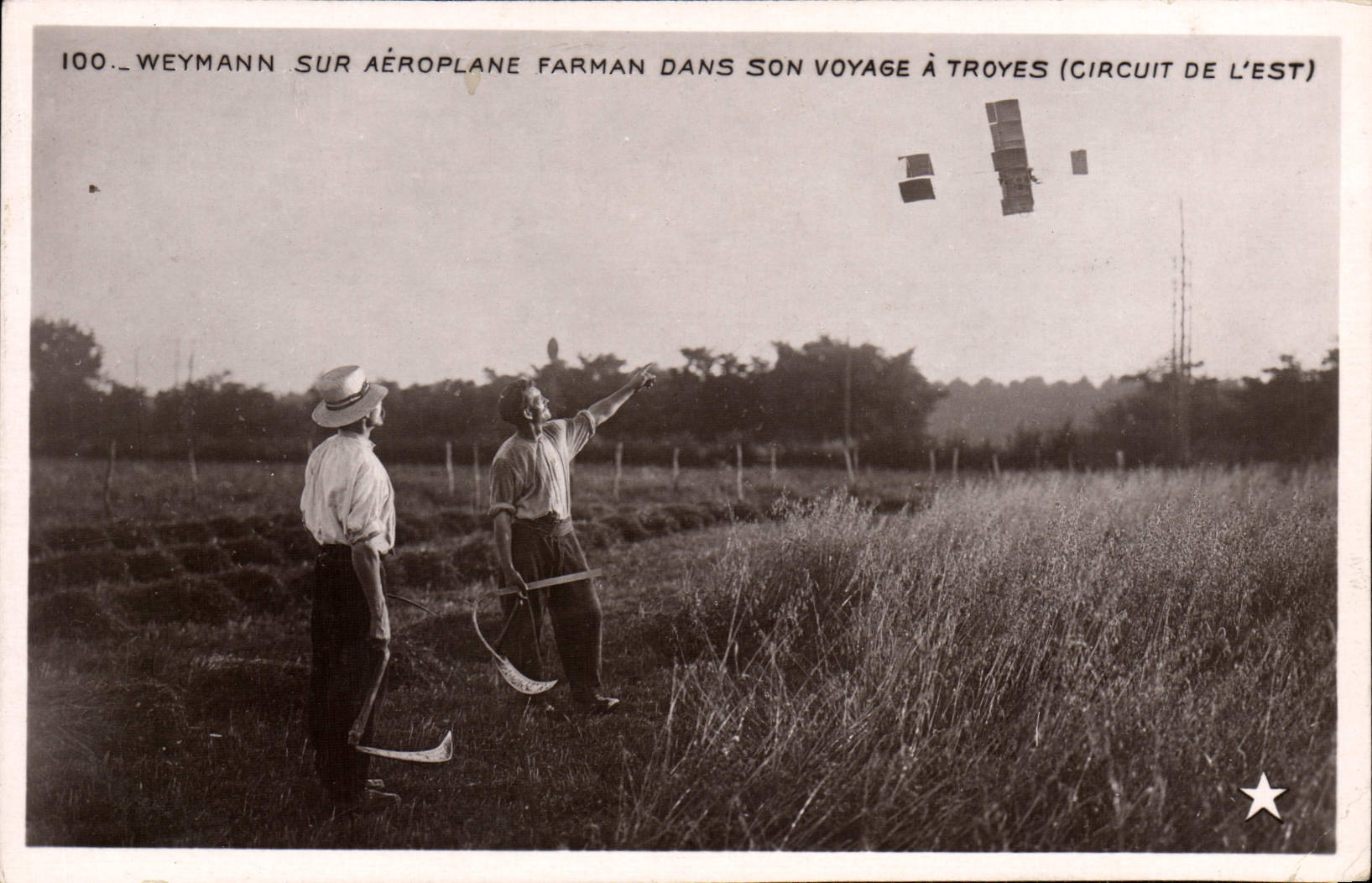 Weymann sur aéroplane Farman dans son voyage à Troyes (Circuit de l'Est) — carte postale n°100
