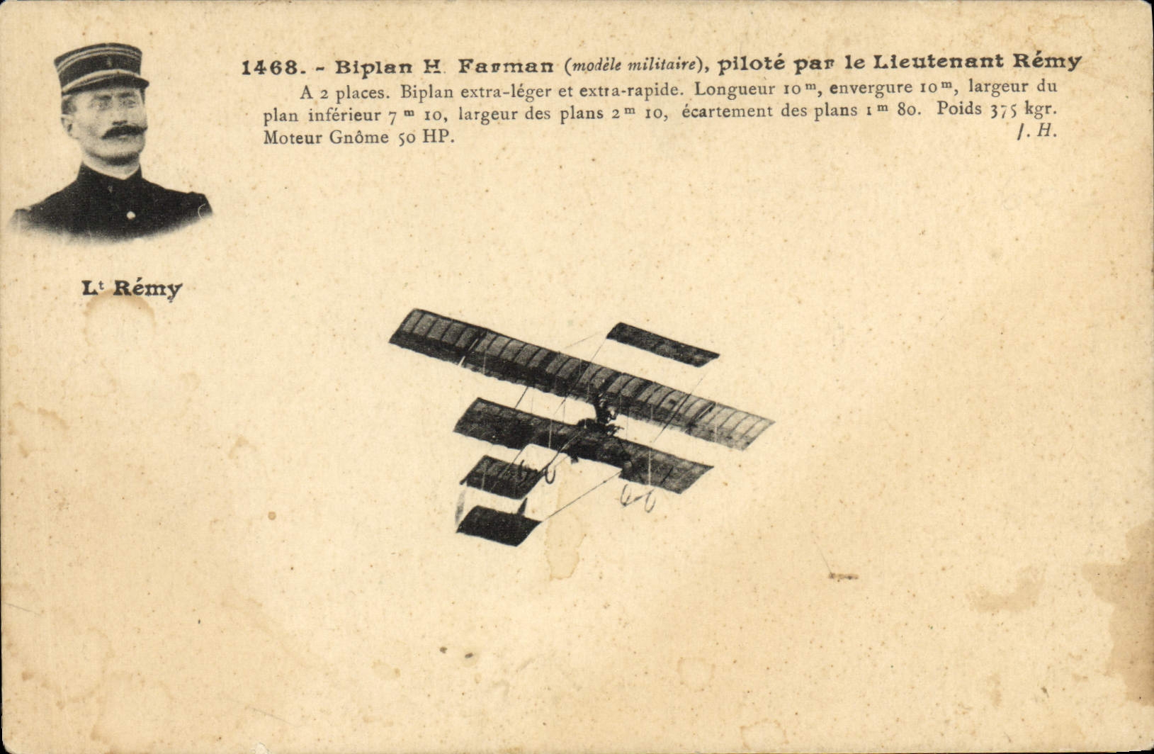 CPA Avion Aviation Biplan Farman pilote par le lieutenant Remy 