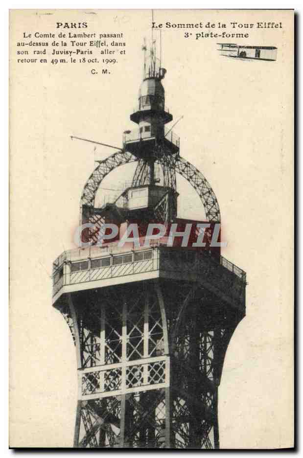 CPA Avion Aviation Paris Le sommet de la Tour Eiffel 3eme plate forme 