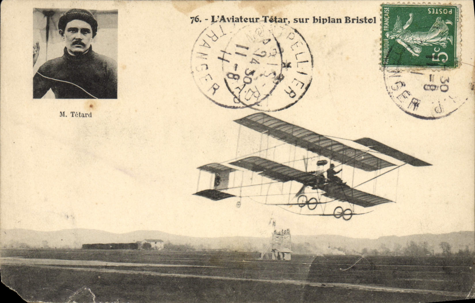 CPA Avion Aviation Aviateur Tetar sur biplan Bristol