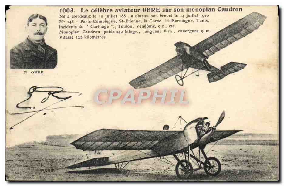 CPA Avion Aviation Aviateur Obre sur monoplan Caudron 