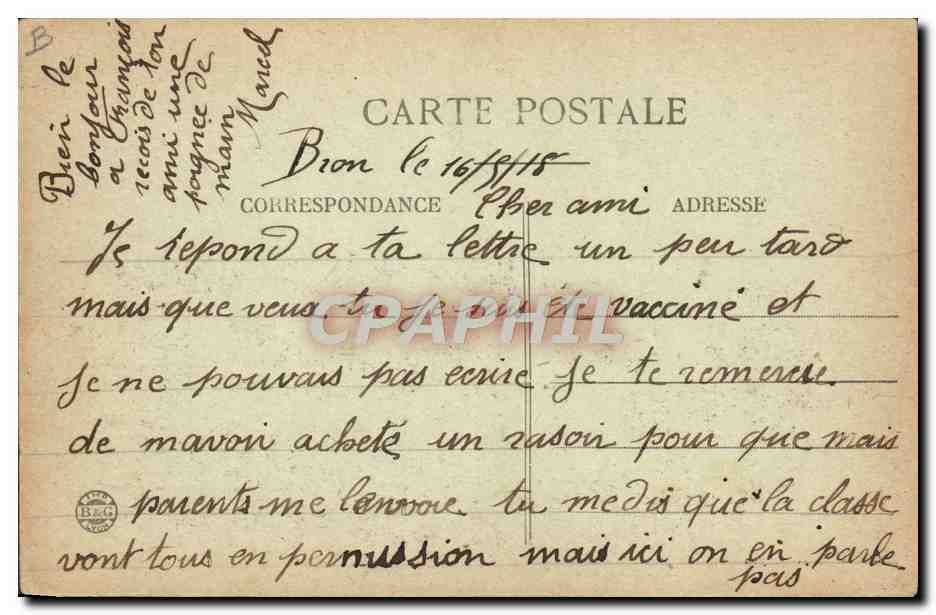 CPA Avion Aviation Bron En plein vol Biplan Farman  — Verso