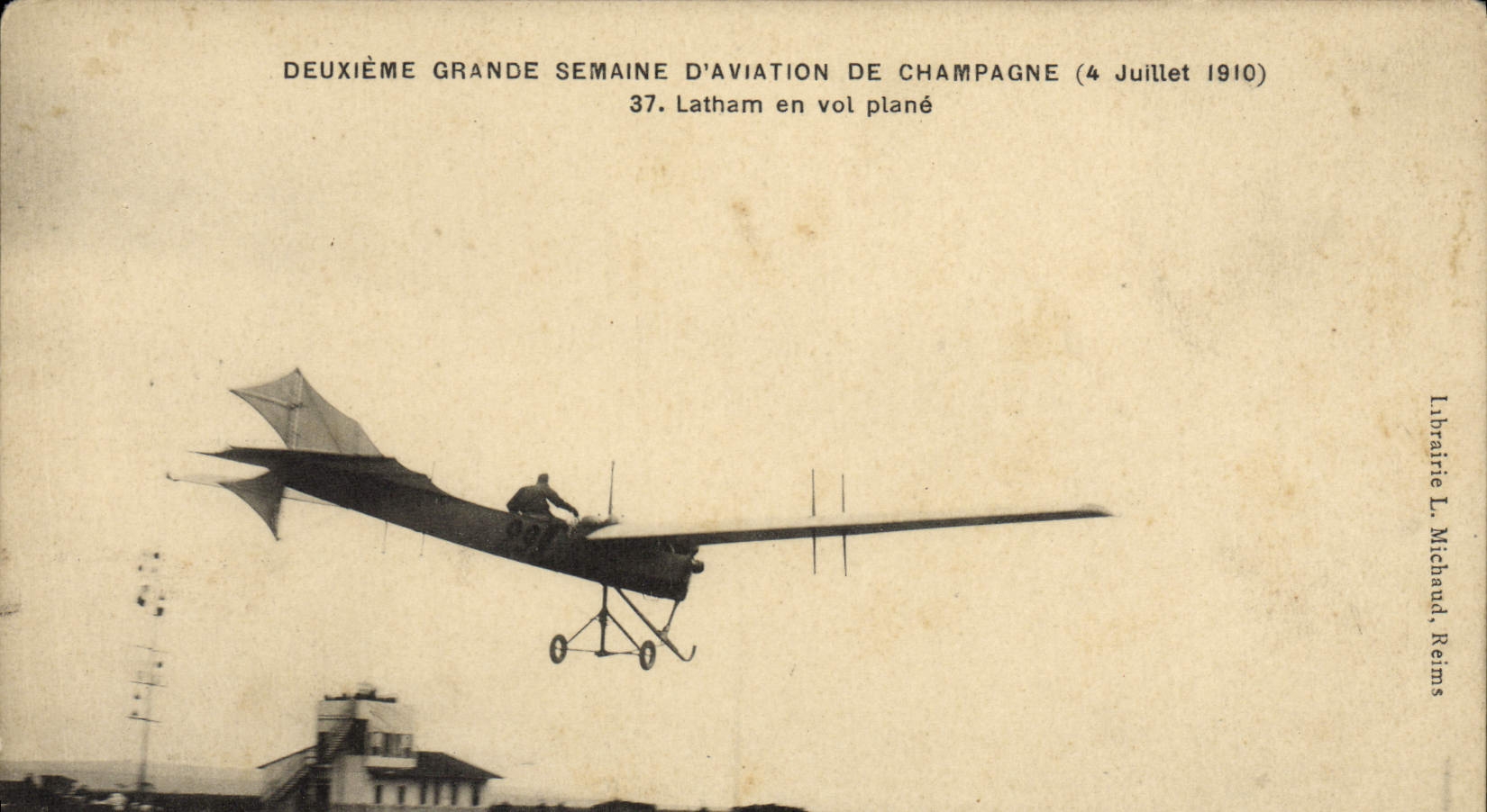 CPA Avion Aviation Deuxieme grande semaine d'aviation en Champagne Latham en vol plane 