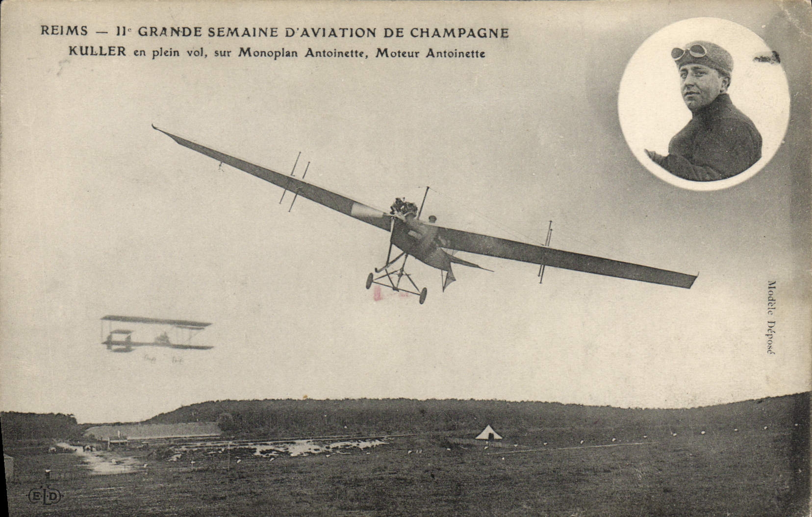 CPA Avion Aviation 2eme grande semaine d'aviation de Champagne Kuller en plein vol sur monoplan Antoinette 
