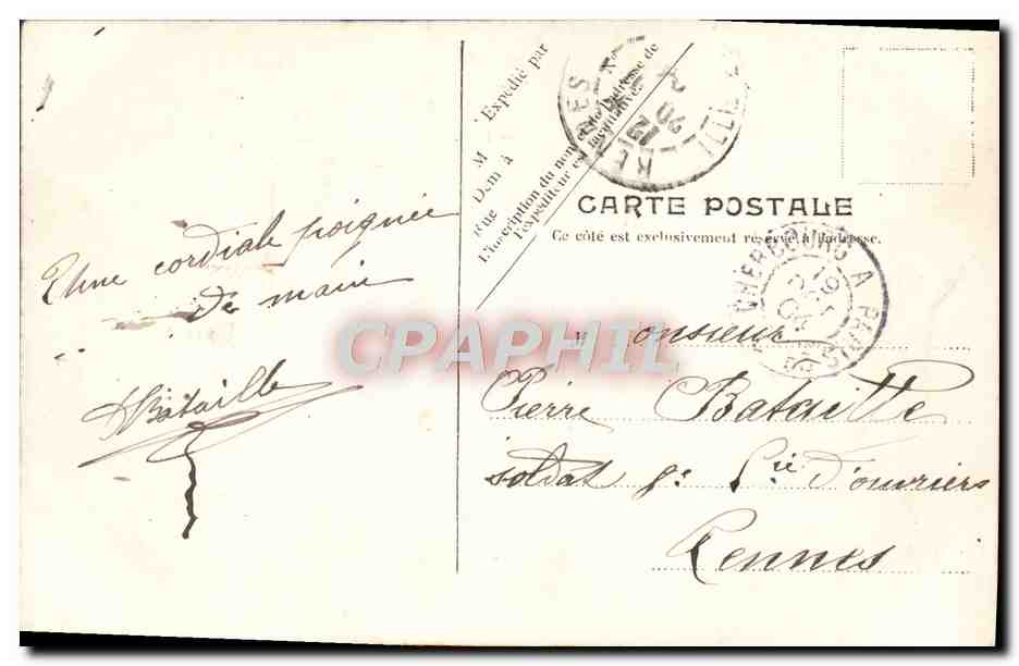 CPA Cherbourg Port militaire Casernes et chapelle de la Marne Militaria — Rückseite