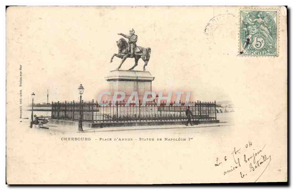 CPA Cherbourg Place d'armes Statue de Napoleon 1er 