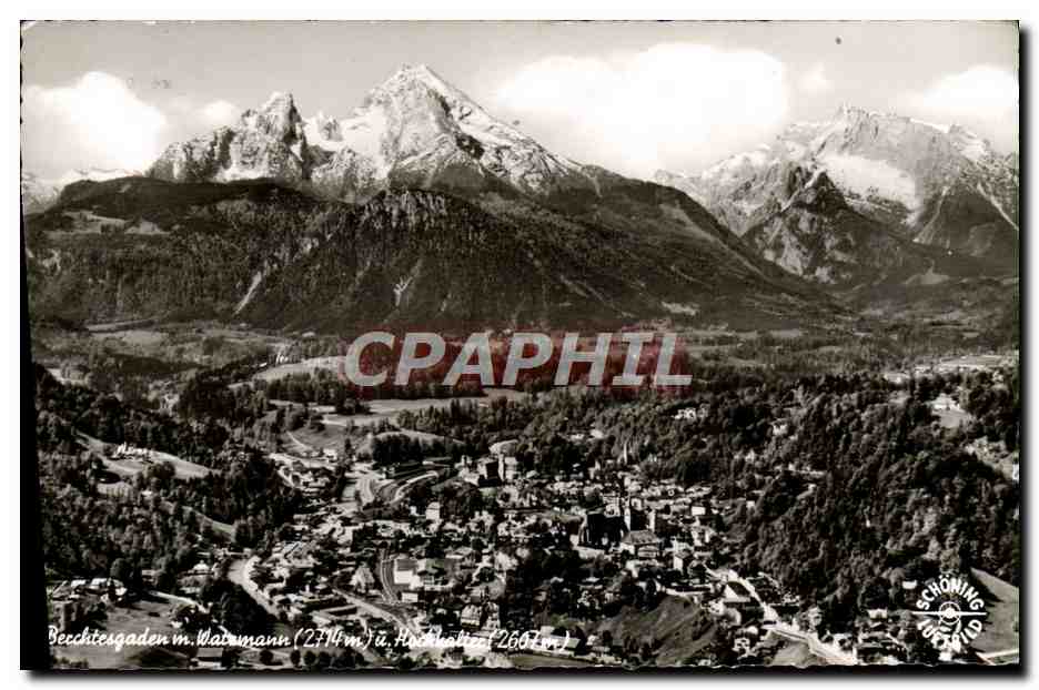 Bechtesgaden m. Watzmann (2714 m) u. Hochkogel (2607 m) — Schöning, 1932