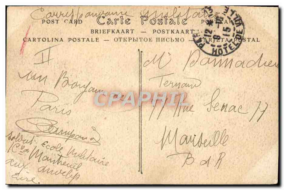 CPA Avion Aviation Un vol de Latham sur monoplan Antoinette au dessus de l'avenue de l'Opera  — Rückseite