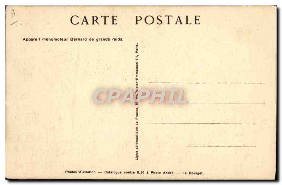 CPA Avion Aviation Appareil monomoteur Bernard de grands raids — Rückseite
