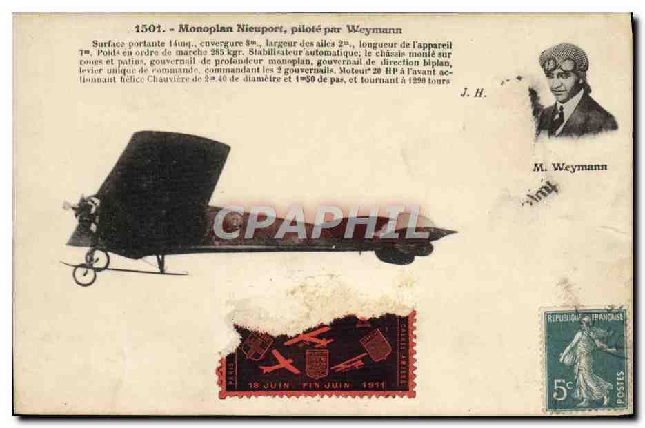 CPA Avion Aviation Monoplan Nieuport pilote par Weymann