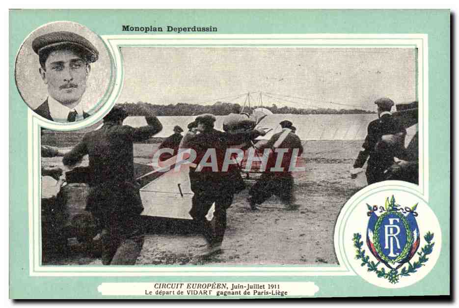 CPA Avion Aviation Biplan M Farman Circuit Europeen Juin Juin 1911 Le depart de Vidart gagnant de Paris Liege 