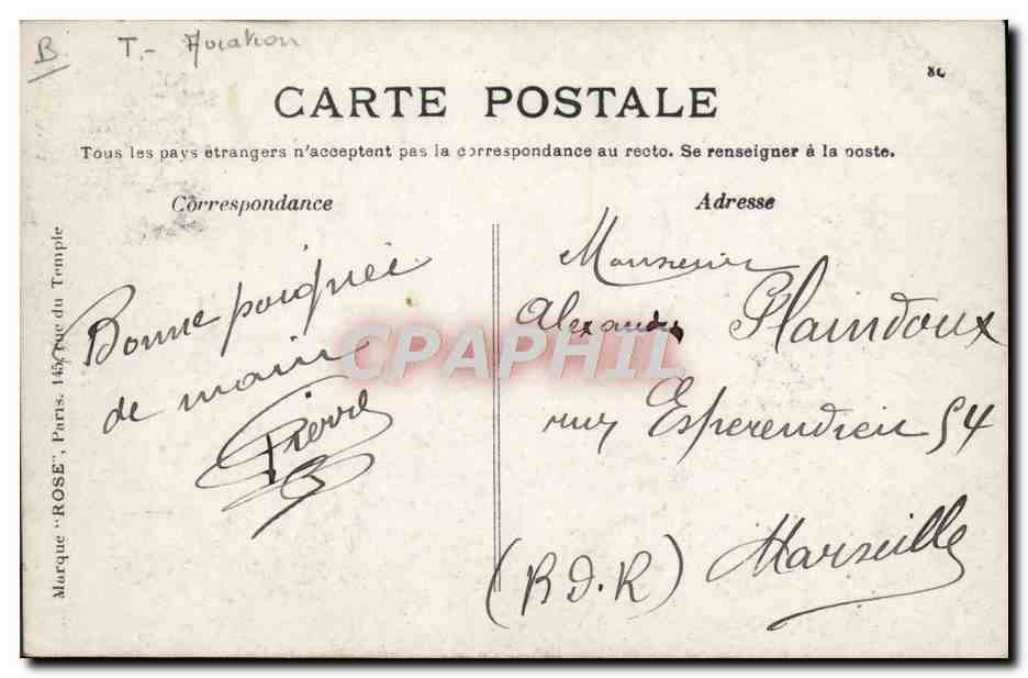 Hubert Latham sur son monoplan "Antoinette" — Locomotion aérienne — éditeur Rose, n°36 — Rückseite