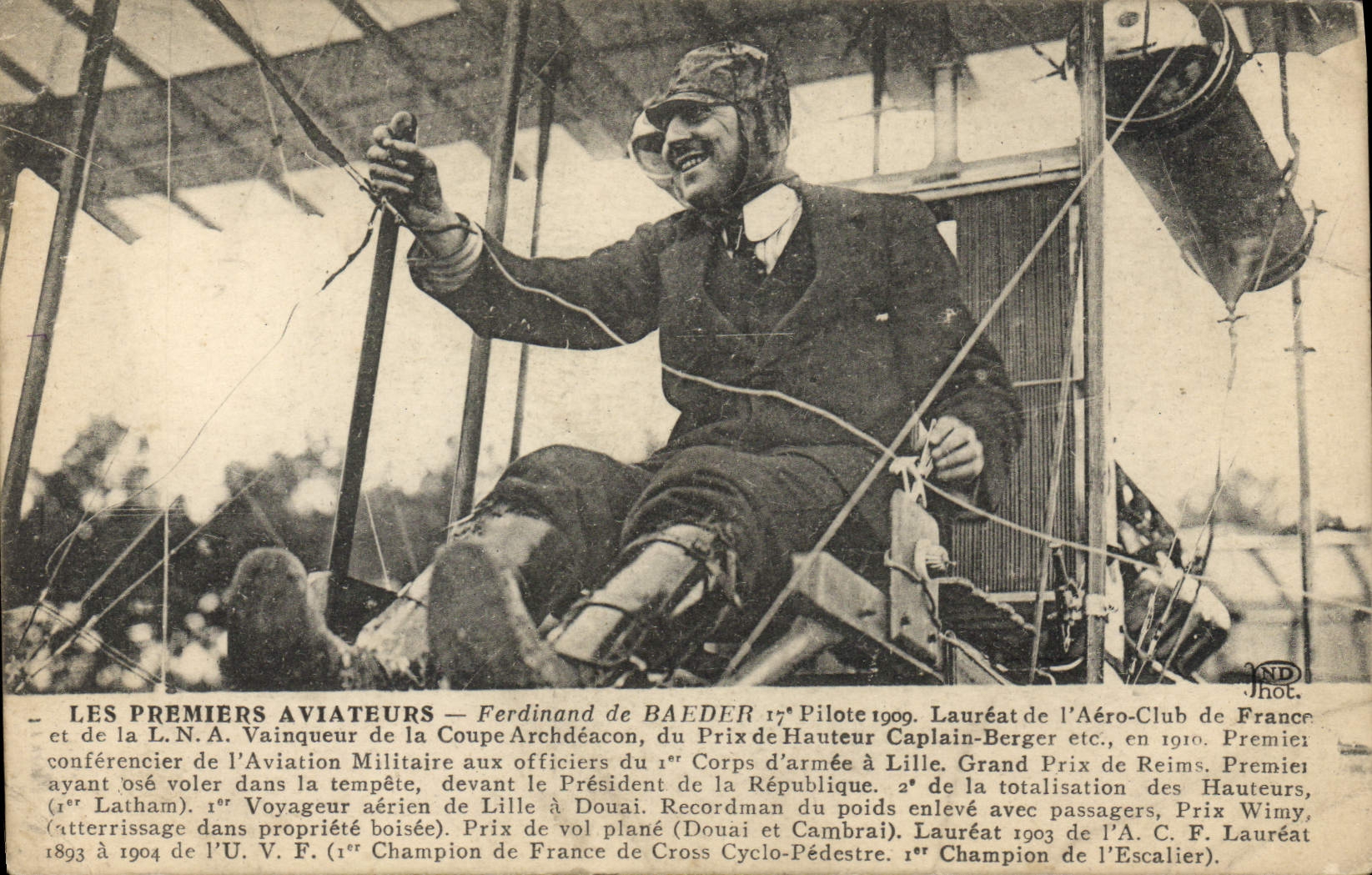 CPA Avion Aviation Ferdinand de Baeder Laureat de l'aero club de France Coupe Archdeacon 