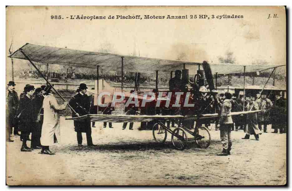 CPA Avion Aviation Aeroplane de pischiff Moteur Anzani 