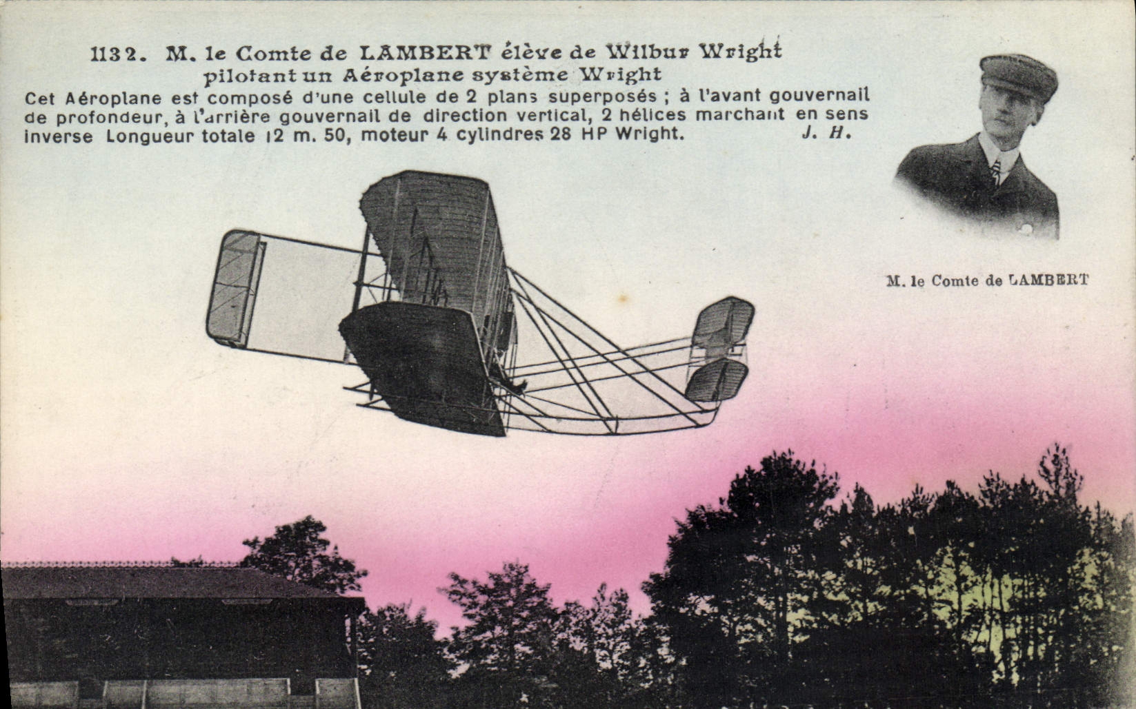 CPA Avion Aviation M le Comte de Lambert eleve de Wilbur Wright pilotant un aeroplane systeme Wright