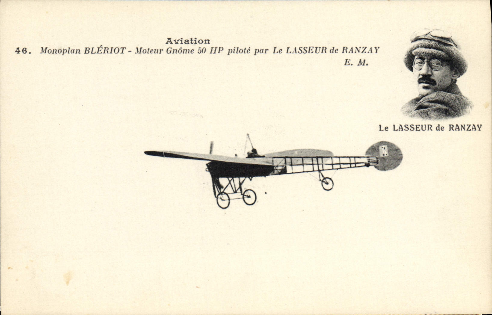 CPA Avion Aviation Monoplan Bleriot Moteur Gnome 50 HP pilote par Le Lasseur de Ranzay