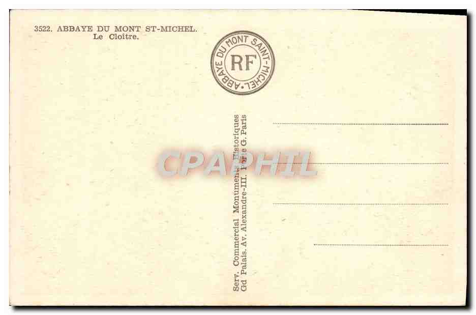 CPA Abbaye Du Mont St Michel Le Cloitre — Verso