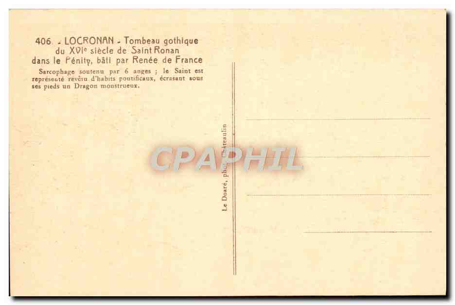 CPA Locronan Tombeau Gothique de Saint Ronan dans le Penity bati pr Renee de France — Rückseite
