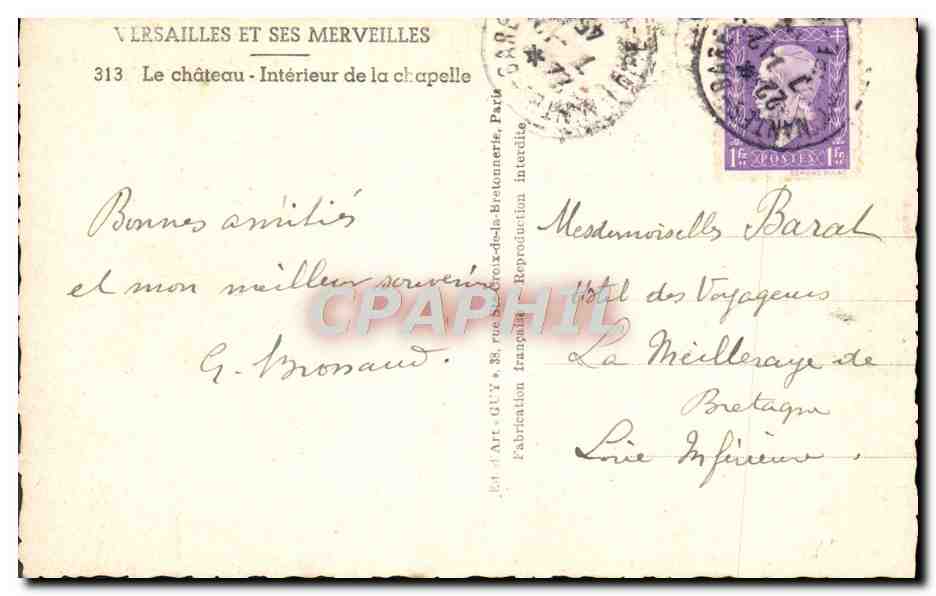 Versailles et ses merveilles — Le château - Intérieur de la chapelle — Art-Guy, Paris — Verso