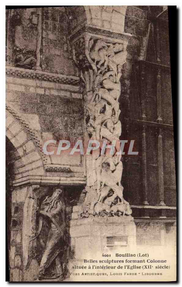 Soulillac (Lot) — Belles sculptures formant colonne (XIIe siècle) — Vues Artistiques, Louis Fardx - Libourne