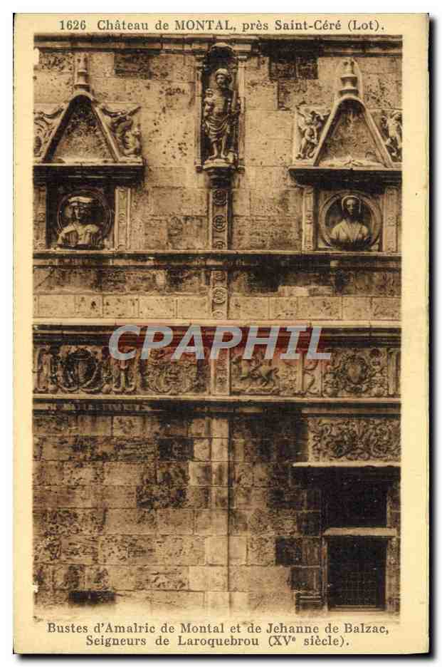 Château de Montal, près Saint-Céré (Lot) — Bustes d'Amalric de Montal et de Jehanne de Balzac (XVe siècle) — Librairie Vabret à Saint-Céré