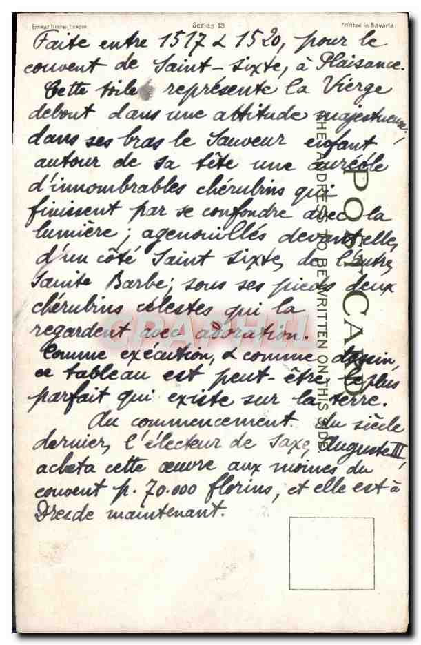 CPA Raffaello Sanzio Royal Gallery Dreden — Verso