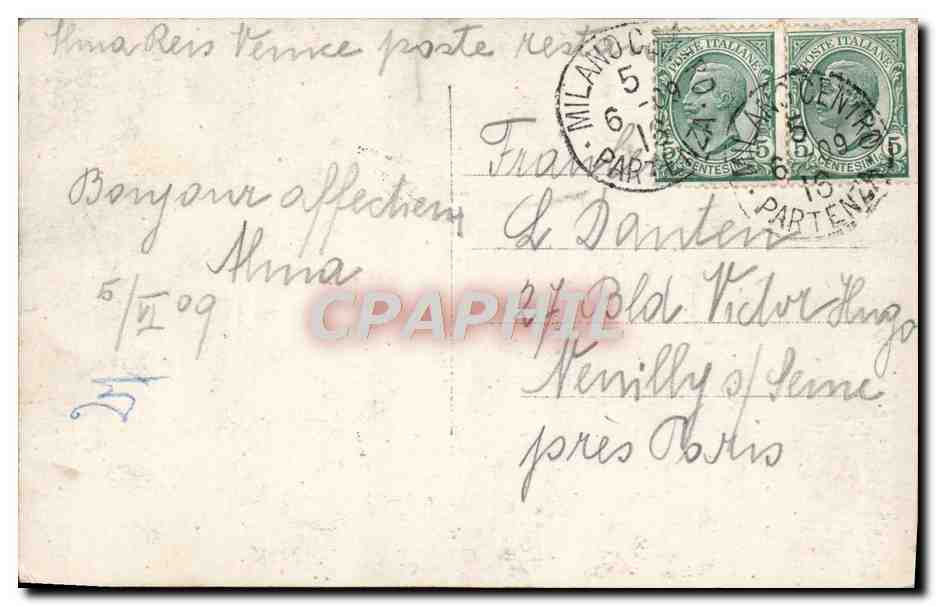 CPA Milano Raffaello Sanzio — Verso