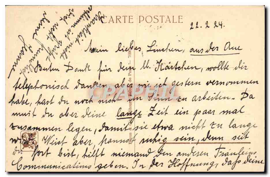 CPA En Eveil — Rückseite