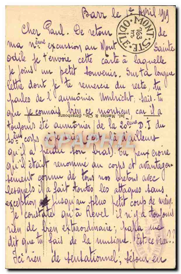 CPA Sancta Odilia — Verso