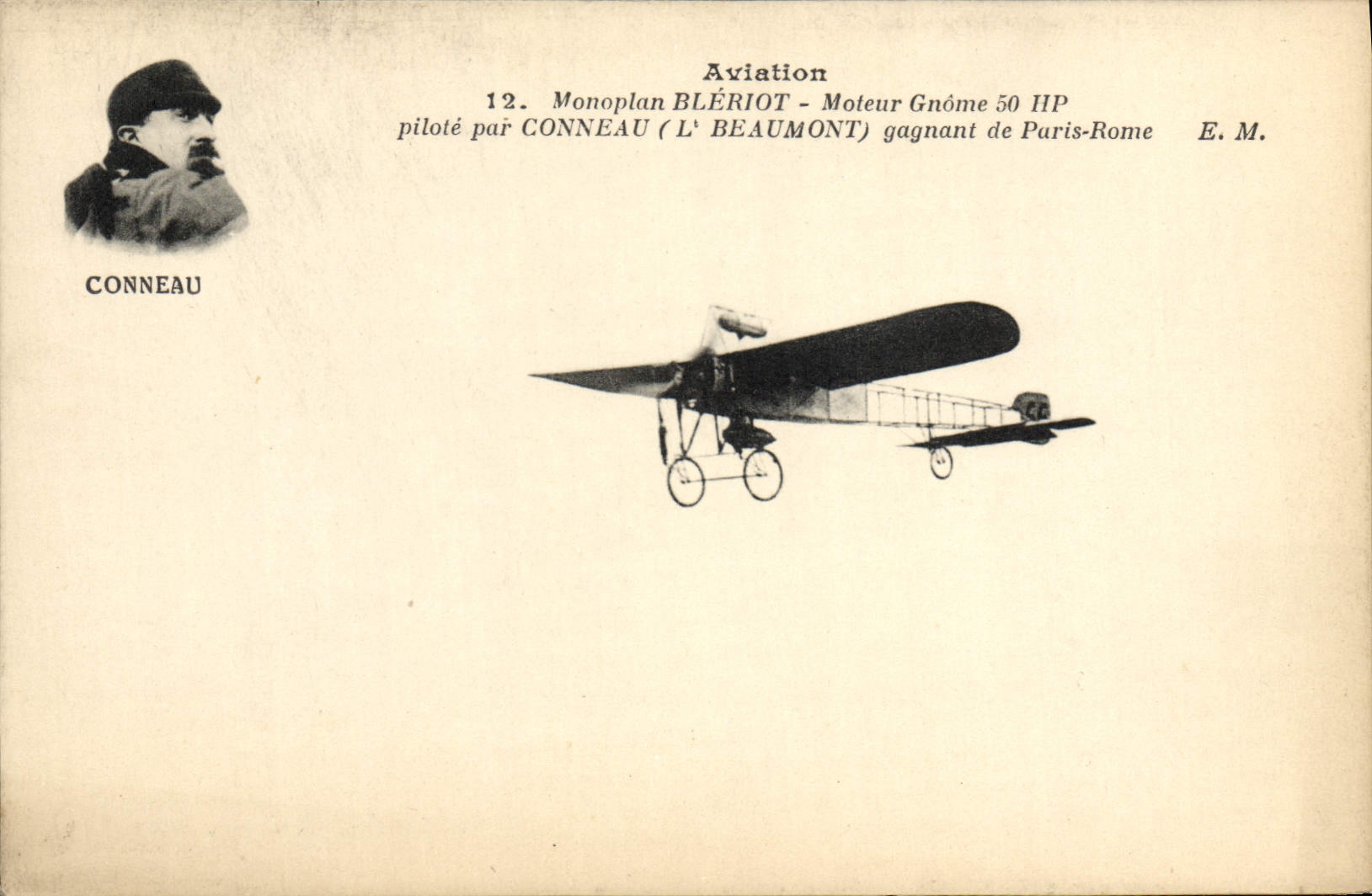 CPA Avion Aviation Monoplan Bleriot Conneau gagnant de Paris Rome
