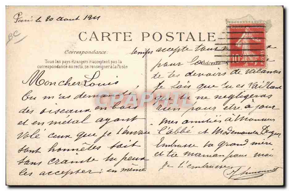 CPA Avion Aviation Vincennes Le Lasseur de Ranzay monoplan Bleriot  — Rückseite