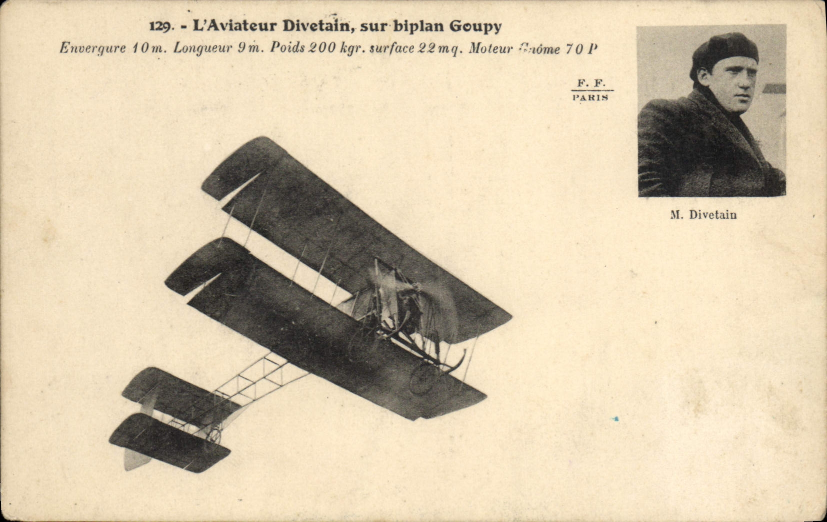 CPA Avion Aviation Aviateur Divetain sur biplan Goupy 