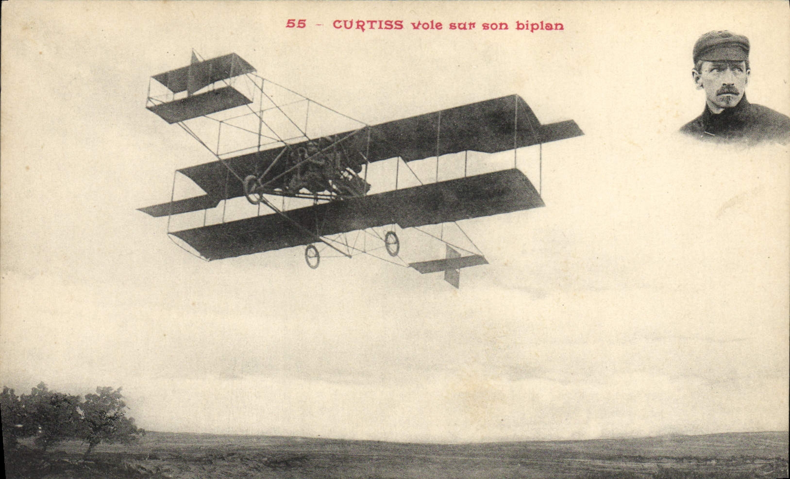 CPA Avion Aviation Curtiss vole sur son biplan 
