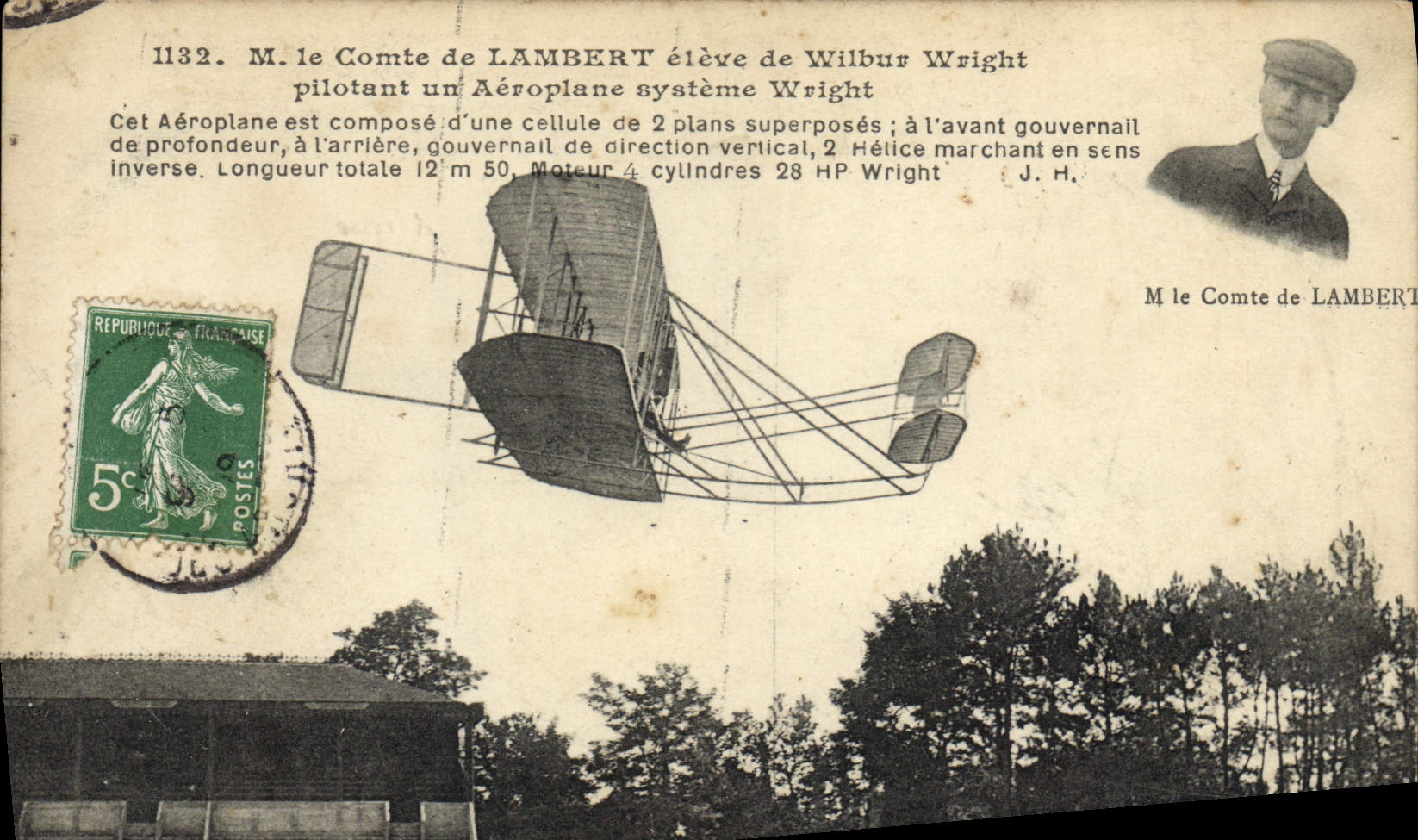 CPA Avion Aviation Le comte de Lambert eleve de Wilbur Wright pilotant un aeroplane systeme Wright 