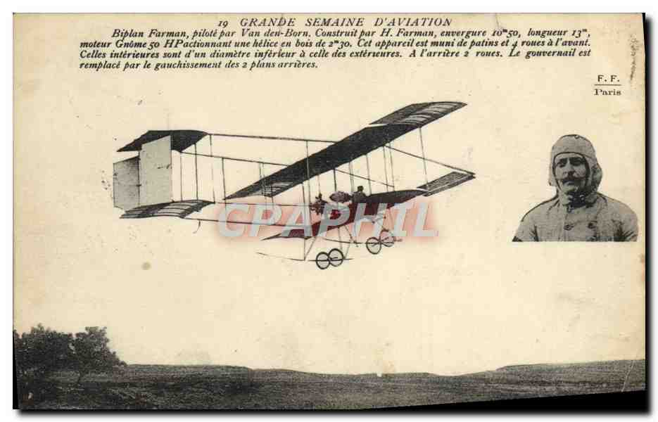 CPA Avion Aviation Grande semaine d'aviation Biplan Farman Van den Born 