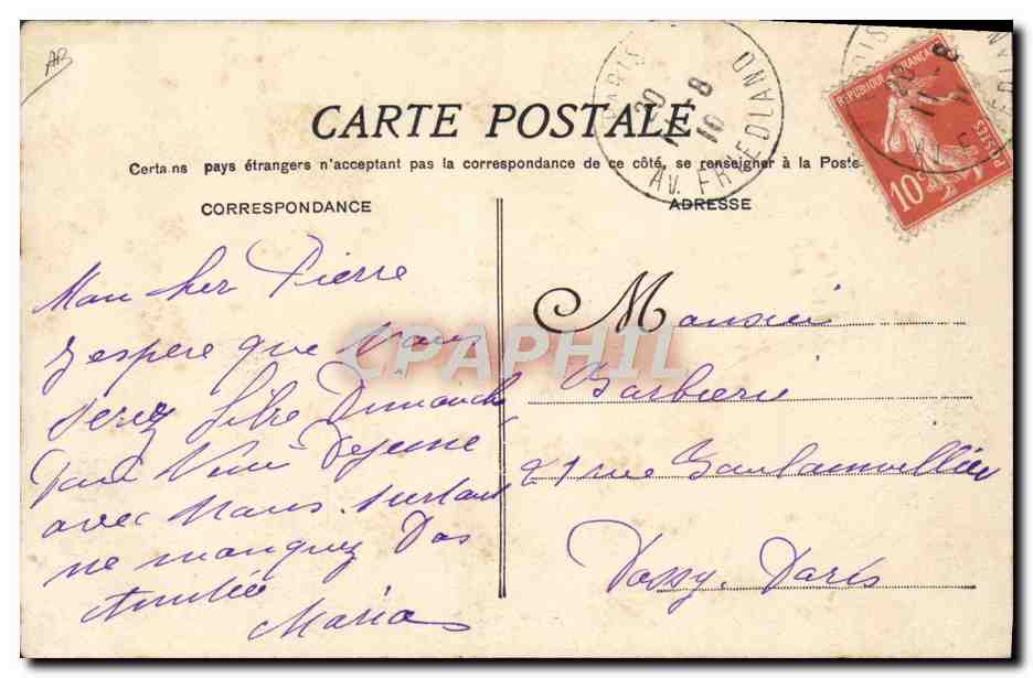 CPA Avion Aviation Grande semaine d'aviation Metrot sur biplan Voisin Freres  — Verso