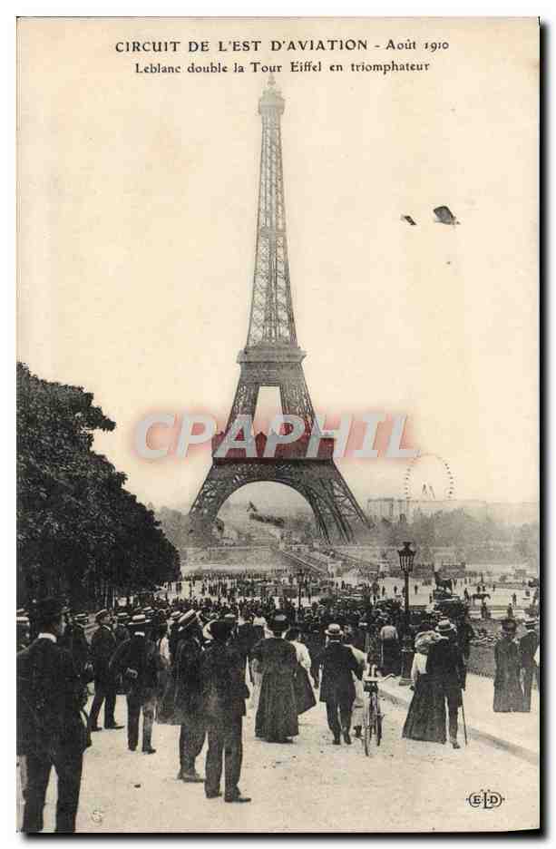 CPA Avion Aviation Circuit de l'Est Aviation Aout 1910 Leblanc double la Tour Eiffel en triomphateur 