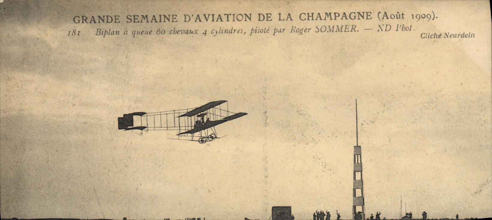 CPA Avion Aviation Grande semaine d'aviation de la Champagne Biplan a queue 60 chevaux Roger Sommer 
