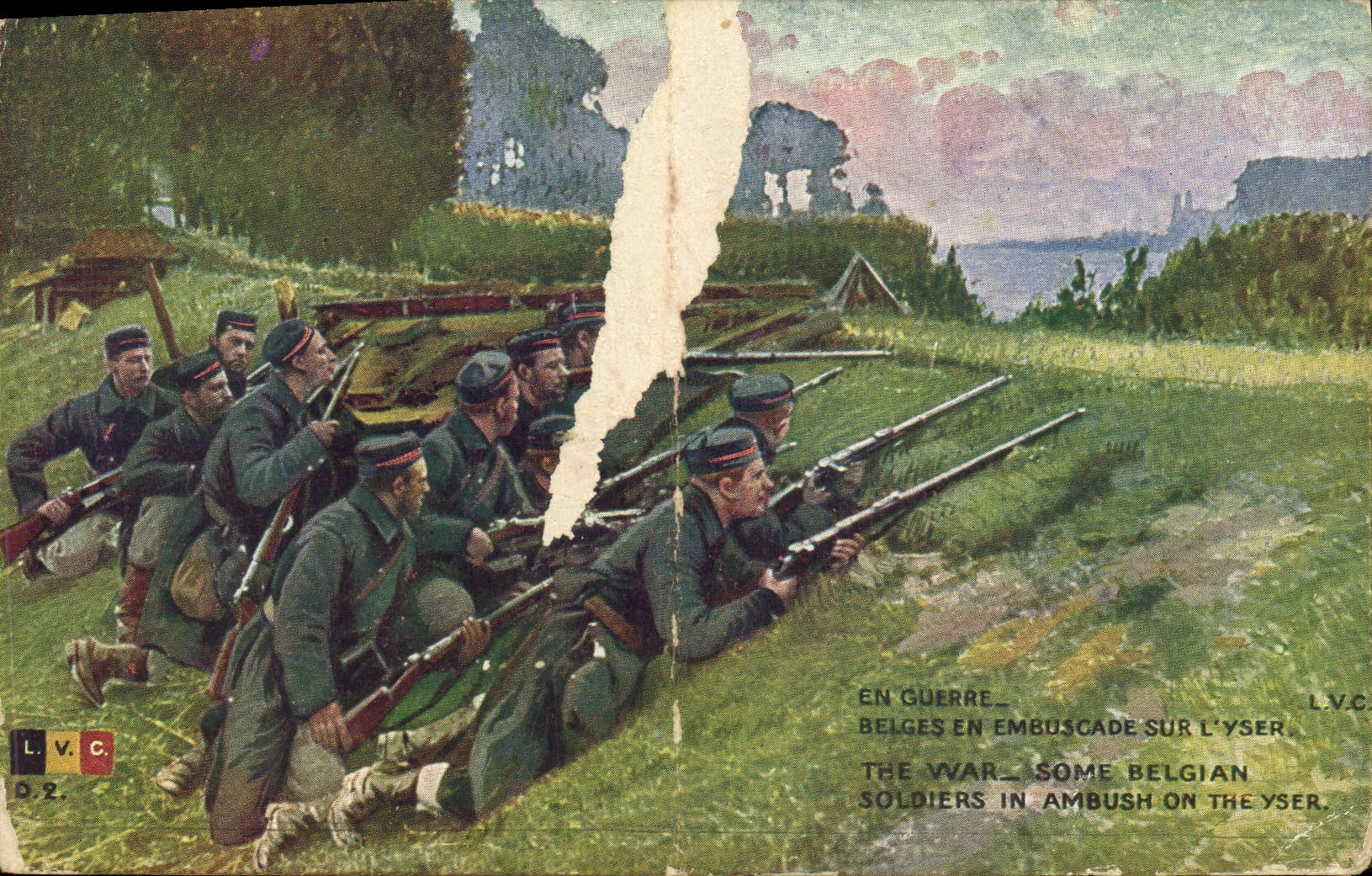 CPA En guerre Belges en embuscade sur l'Yser Militaria