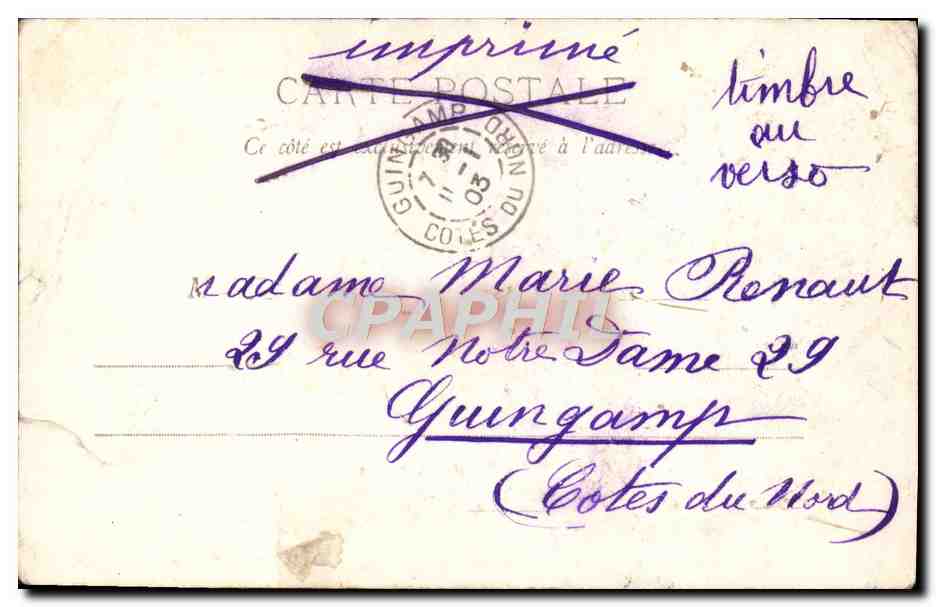 CPA Cotes Du Hord — Verso