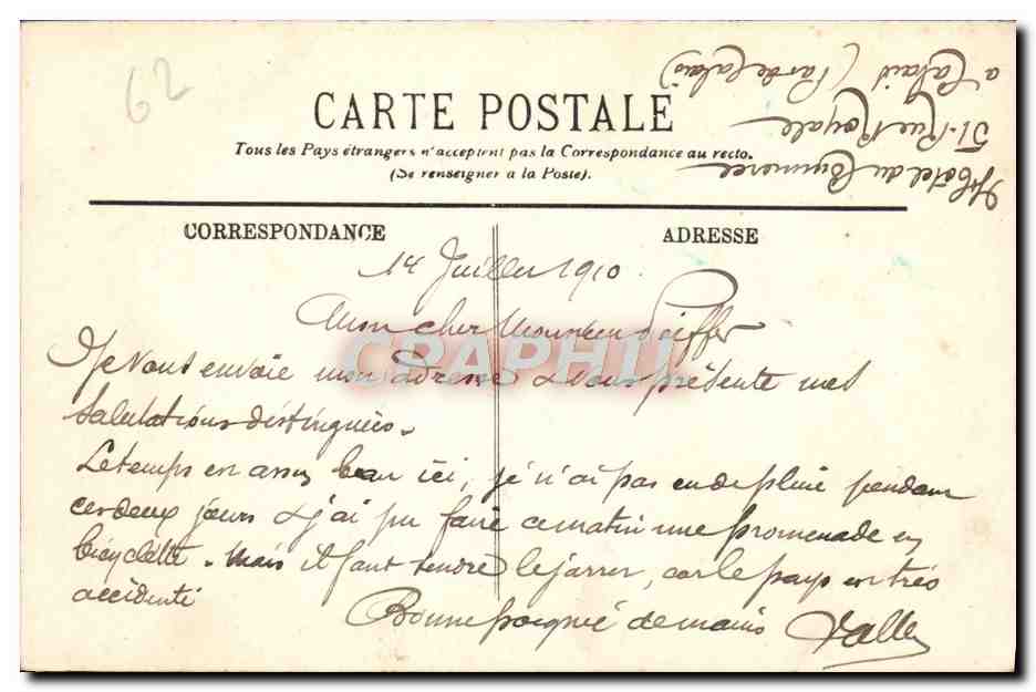 CPA Calais La Rue De La Citadelle Et Le Beffroi — Rückseite