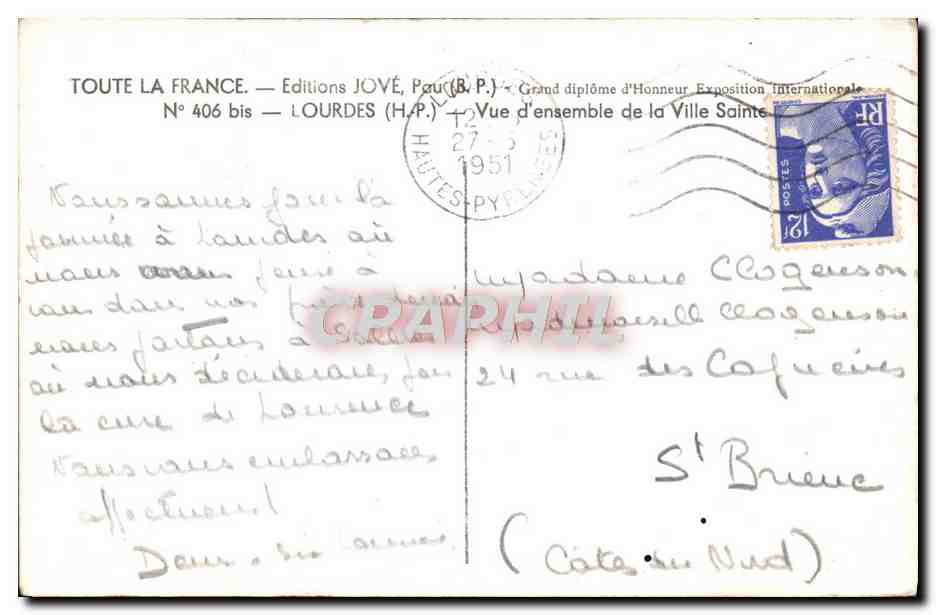 CPM Lourdes Vue D Ensemble De La Ville Sainte — Verso