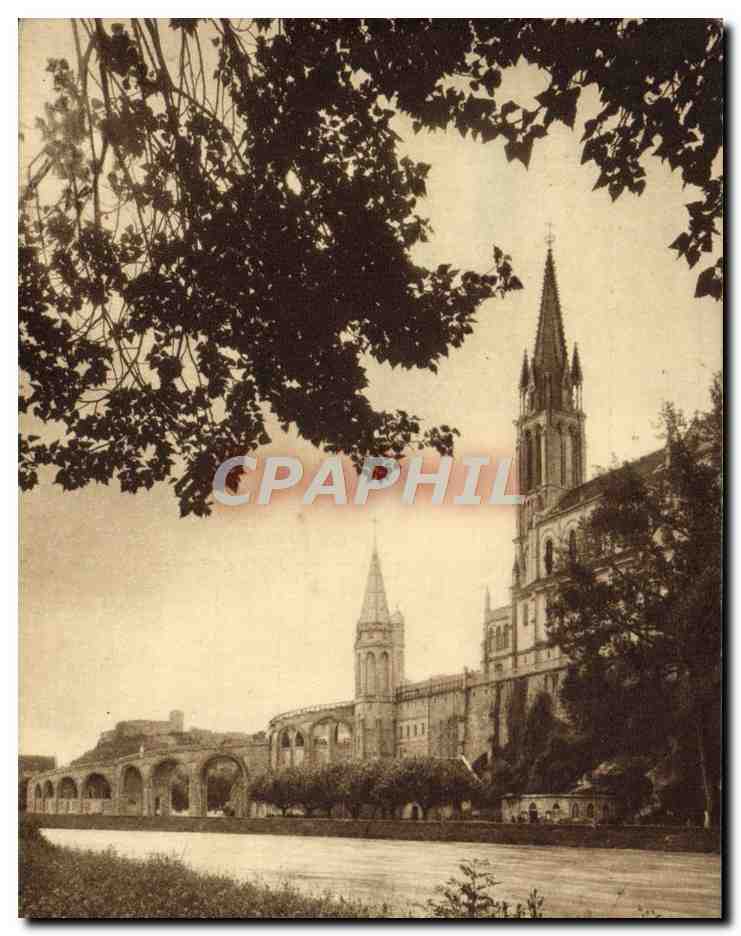 CPA Lourdes La basilique et la grotte vues du GAve
